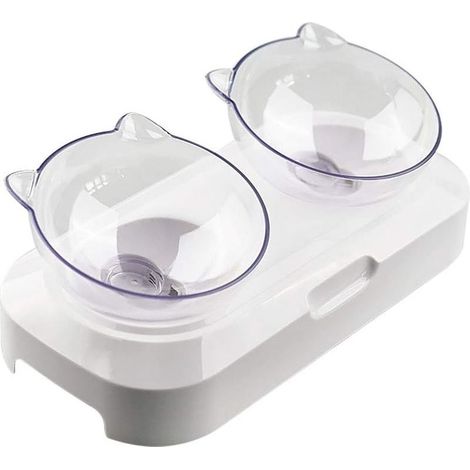 Bowl sureleve for cat and small dogs Plateforme inclined 15°, height adjustable, double compartment Set of 2 bowl ergonomic (1/3)