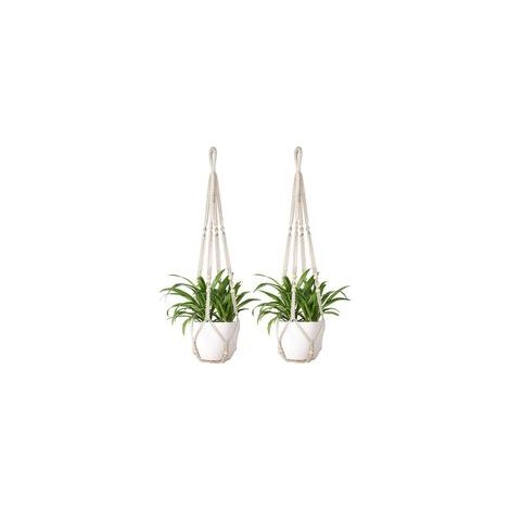 2Pièces Support Pots pour Fleur, Suspension Plante Macramé Corde de Coton Porte Décoration du Jardin Intérieur ave 2xCrochets Suspendu