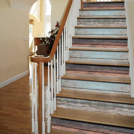 Film Décoratif en Vinyle pour Escaliers - Aspect Bois Vintage - Autocollant pour Marches d'Escalier - Grain de Bois (1/5)