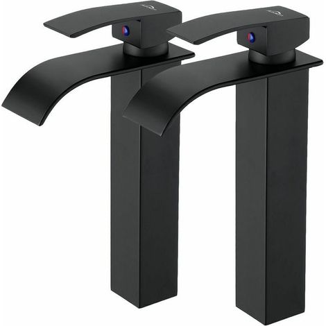 Moderne Wasserfall-Badarmaturen, aus schwarzem Messing, mit Warm- und Kaltwassermischer, erhältlich in G 3/8. (1/4)