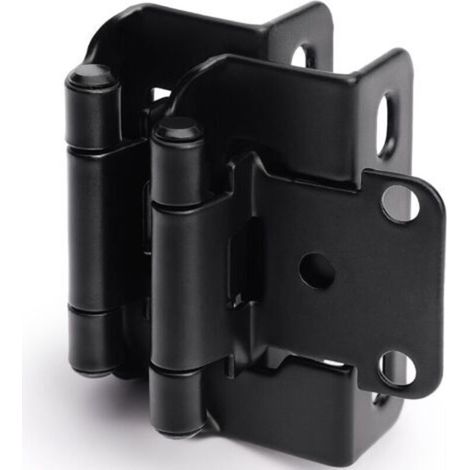Lot de 2 charnières noires à recouvrement de 1/2 po pour portes d'armoire (1 paire) – Charnières semi-dissimulées à fermeture automatique (1/5)