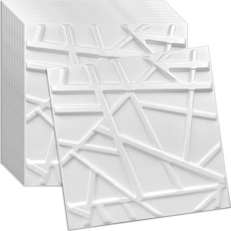 Panneau mural et plafond 3D blanc en polystyrène 50x50 cm – décoration élégante, montage facile, lot de 16 pièces (4 m²)