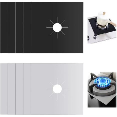 10 Pièces Tapis de Cuisinière à Gaziniere Gaz Réutilisables Protection Plaque Cuisson Gaz Couvre, Double épaisseur, Revêtement antiadhésif, pour Tous Types de Cuisinière à gaz(Noir + Argent) (1/5)