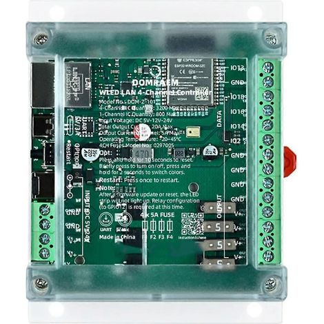 Contrôleur de LED blanches adressable 4 canaux DOMRAEM ESP32, Ethernet RJ45, montage sur rail DIN, contrôleur de LED blanches Ethernet 20 A (1/5)