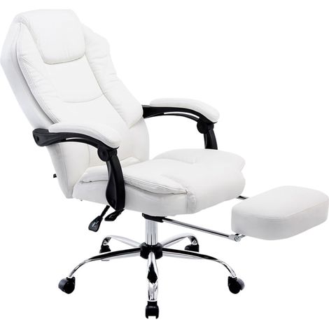Sedia da ufficio ergonomica sintetica bianca con poggiapiedi e braccioli BUR10378