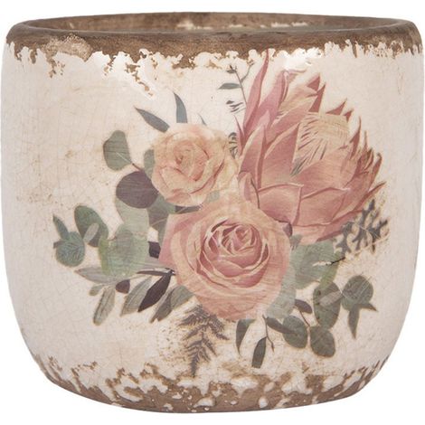 Pot de fleurs céramique roses anciennes 11x10cm