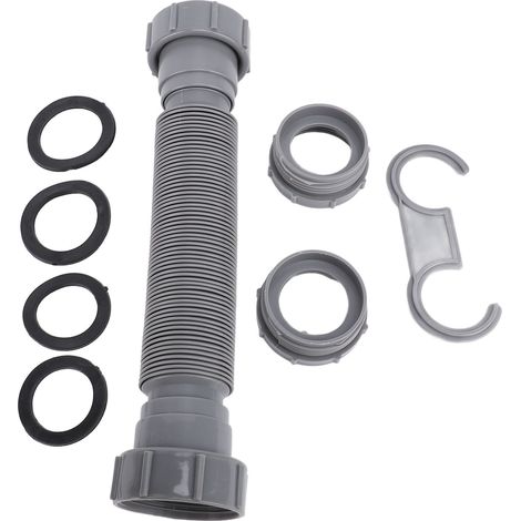 Kit de tuyauterie flexible extensible avec siphon en P pour évier de cuisine simple, solution de drainage avec adaptateur et joint circulaire étanche à l'air. (1/5)