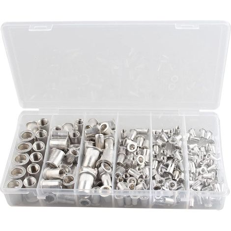 Set di 190 dadi a rivetto in alluminio - M3 M4 M5 M6 M8 M10 - Set di dadi a inserto filettati a testa piatta