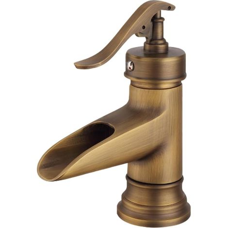 Grifo monomando para lavabo en cascada, grifo clásico de baño de un solo orificio, grifo de agua fría y caliente (antiguo, corto, A) (1/5)