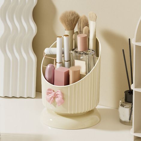 Seau de rangement cosmétique grande capacité, compartimenté, en plastique, pour rouge à lèvres et fard à paupières. (1/5)