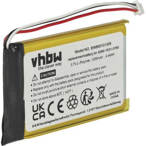 vhbw 1x Battery compatible with Magellan Roadmate 1400, 1412, 1430, 1445, 1470, 1445T, 1475T GPS Navigation System Sat Nav (1200mAh, 3.7 V, Li-polymer)