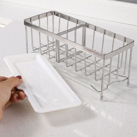1PC (Silver) Sponge Holder Kitchen Rack Kitchen Sink Organizer Premium One-Piece Rust-Resistant Sponge Scrubber (1/4)