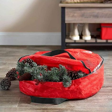 Sac de rangement pour sapin de Noël et couronne de Noël, avec poignée rouge, imperméable et anti-poussière, dimensions 76 x 20 cm (1/2)