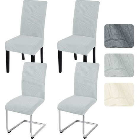 Stuhlhussen 4er Set Jacquard Streifen für Schwingstühle, waschbar, hellgrau (1/5)
