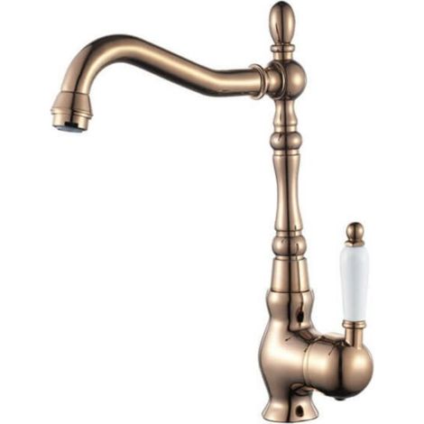 Rubinetto cucina monocomando da appoggio ramato con bocca a L girevole – aeratore e design elegante (1/3)