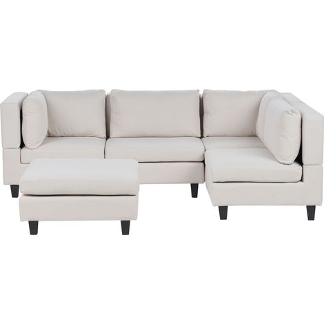 Divano componibile a 4 posti imbottito in tessuto beige chiaro gambe nere lato sinistro con ottomana Unstad
