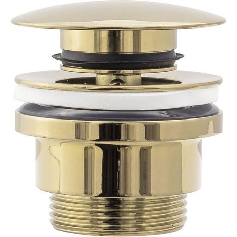 Rea BONDE DE LAVABO UNIVERSEL CLIC-CLAC GOLD Bouchon Lavabo Salle de Bain avec Trop-plein Bonde de Vidage Pop-up en Laiton (Or) (1/3)