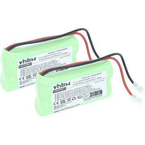 vhbw 2x Batterie pour divers appareils (700mAh, 2,4V, NiMH) 2x cellules type AAA, micro, HR03