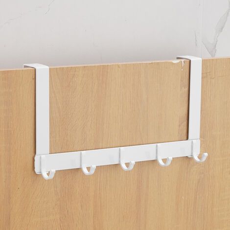 BUNTHAUS Crochet de porte avec 5 Crochets, Portemanteau de porte, Crochet de porte en aluminium sans perçage, adaptée pour Porte de salle de bain, porte de chambre, porte de cuisine(Blanc) (1/5)