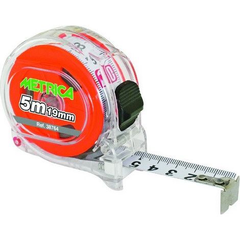 Metrica 38764 - Metro a nastro da 19 mm, lunghezza 5 m, con cassa trasparente, graduazione doppia