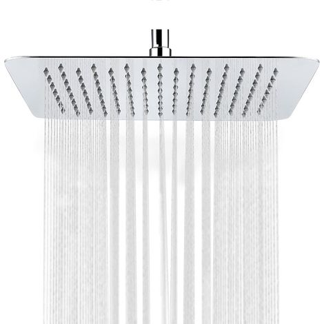 Pommeau de douche, douchette ultra-mince, pommeau de douche carré en acier inoxydable 304 avec buse en silicone, accessoires de salle de bain, économie d'eau haute pression (25 cm) 1 pièce (1/5)