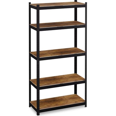 Étagère à Charge Lourde, HLP : 180x90x40 cm, 5 Niveaux, jusqu'à 500 kg, Cave, Garage, Acier, Noir/Marron (1/5)