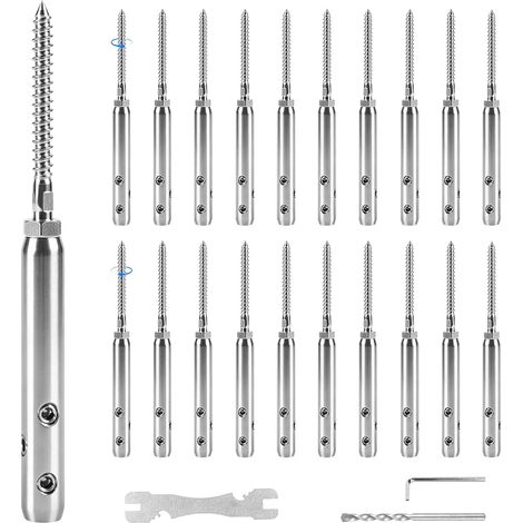 Set of 20 Stainless Steel Cable Tensioners for 3 mm Stainless Steel Cable with Threaded Rod and Allen Key Tension Trim for Cable Guy Fixing for Balustrades Laundry Ropes (1/5)