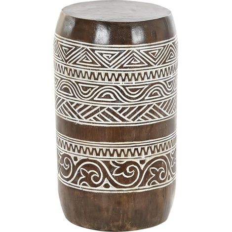 Table d'appoint ronde en bois sculpté coloris naturel, blanc - diamètre 29 x hauteur 50 cm -PEGANE- (1/3)