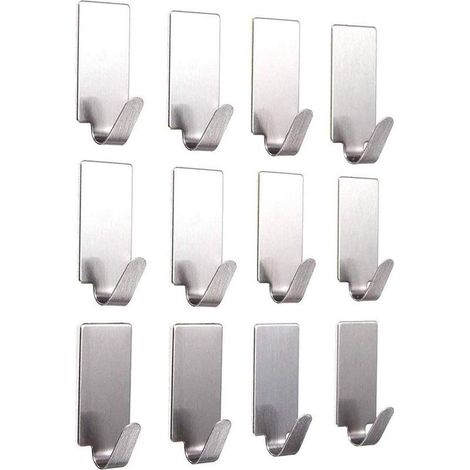 12 Pieces Hooks Adhesives Platres In Stainless steel, Hooks Stickers Adhesives Rectangular Dishwashers In Stainless steel Capacity Of Load Up to 1 Kg (1/5)