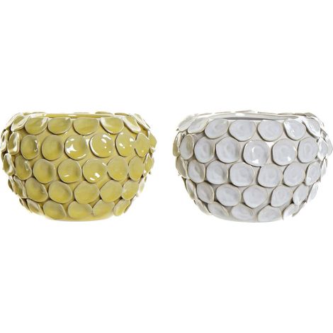 Vase Blanc Ocre grès Moderne 24,5 x 24,5 x 17 cm 2 pièces S3020511