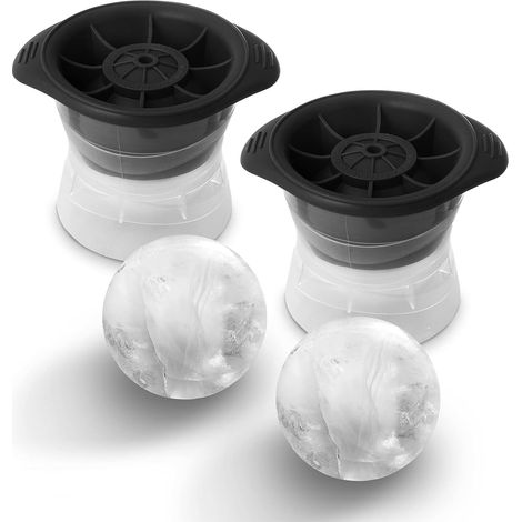 Lot de 2 Moules à glaçons sphériques 6,35 cm gris sans entonnoir pour whisky cocktail fête (1/4)