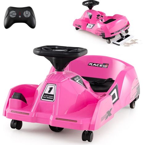Kart électrique enfant rose 12 V avec télécommande, démarrage progressif et serpillière amovible pour jardin et terrasse (1/4)