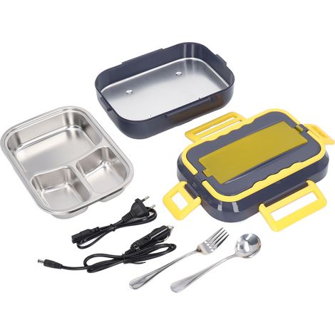 Boîte repas chauffante bleue 1,5 litres, récipient en acier inoxydable, brancher et utiliser, boîte repas électrique pour déjeuner, voyage, voiture, prise UE 220V