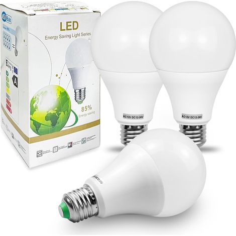 Lot de 3 ampoules LED 7W E27 à culot à vis moyen 570 lm 50W 60W 70W 12V Lampe basse tension pour système solaire Marine Bateau RV éclairage intérieur camping-car Blanc chaud 3000K (1/5)