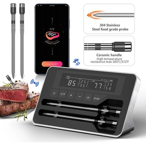 (2 sondes) Thermomètre alimentaire numérique sans fil Bluetooth, compatible avec le contrôle par application mobile, avec écran LCD. (1/5)