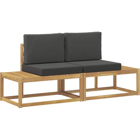 Outdoor End Sofa with Cushion 2 Piece White Solid Acacia Wood vidaXL