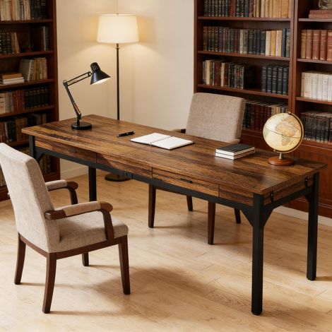 Bureau de direction long, bureau informatique deux places, table de travail (table seule)