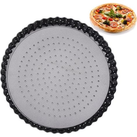 Plaque à pizza perforée - Plaque de cuisson - Plaques de cuisson - Plaque de cuisson multifonctionnelle - Acier au carbone - Noire (1/5)