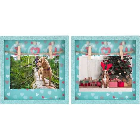 Lot de 2 cadres photo créatifs avec pinces en bois pour décoration murale, décoration intérieure, tableaux artistiques, cadres photo en poudre verte (1/5)