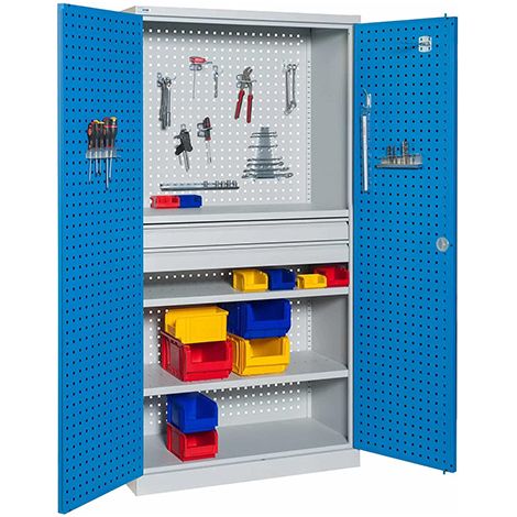 Armoire de rangement acier - 2 tiroirs et 2 étagères charge 150kg/niveau - Dim. 1950x1000x500mm - W030080001-GCBI (1/5)