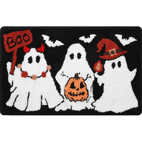 Tapis de salle de bain Halloween « Boo » à fantôme touffeté 16 x 24 pouces, tapis de sol doux absorbant lavable antidérapant, tapis décoratif saisonnier adapté à la salle de bain, cuisine, chambre et (1/5)