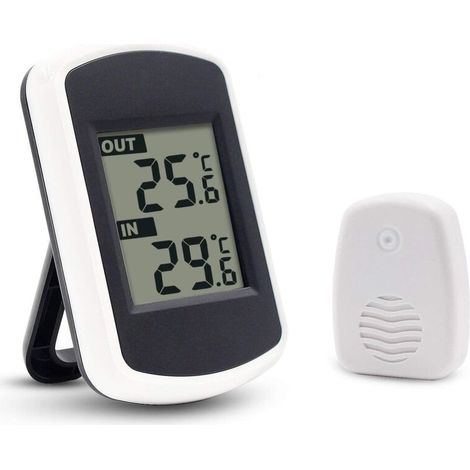 Thermomètre numérique sans fil LCD pour intérieur ou extérieur, mini capteur de température ambiante. Testeur météo précis pour la maison, chambre, bureau. Design blanc et compact. (1/5)
