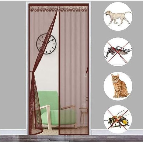 TAISHENGDA Magnetisches Moskitonetz für Türen, 100 x 200 cm, Magnetischer Türvorhang, Moskitonetz, kein Bohren erforderlich, für Innen-, Terrassen- und Schiebetüren, Braun (1/5)