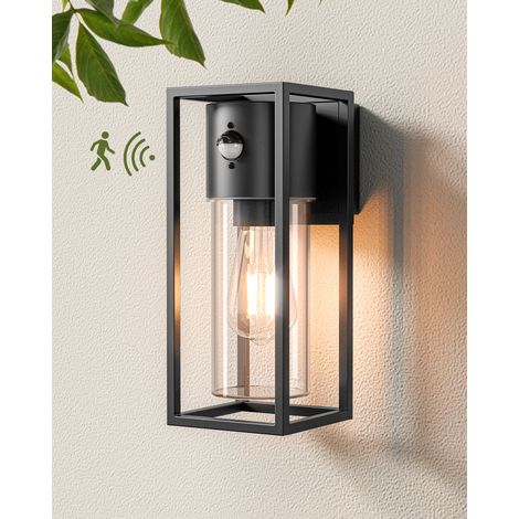 EDISHINE Wandlampe Innen/Außen mit Bewegungsmelder, Wandleuchte Aluminium, IP44 wasserdicht, E27 Fassung, ohne Leuchtmittel, Schwarz (1/5)