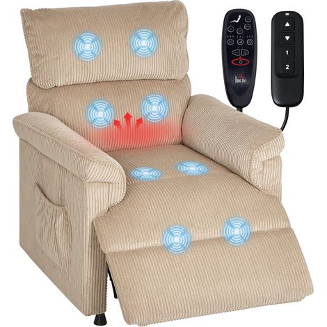 Corduroy Electric Massage Recliner - Brown