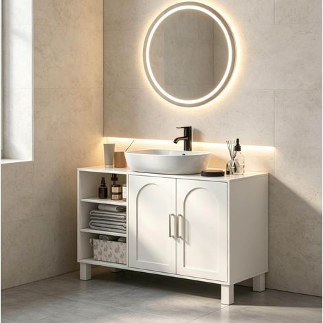 Meuble sous vasque 90x30x63 cm MDF crème, gain de place salle de bain – MEUBLIV (1/5)
