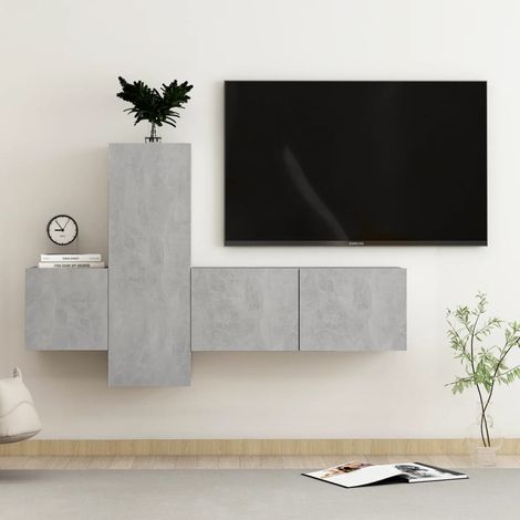 vidaXL Set di Mobili Porta TV 3 pz Grigio Cemento in Legno Multistrato (1/5)
