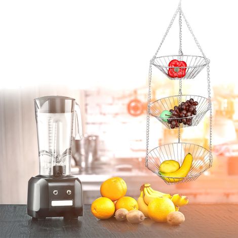 Dreistöckiger Hängekorb aus Edelstahl zur Aufbewahrung von Obst, Gemüse und Blumen (1/5)