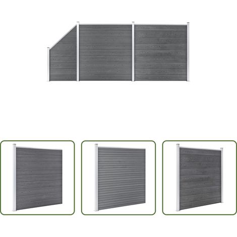vidaXL Panneau de clôture - Ensemble de clôture WPC 2 Carré + 1 Incliné 446 x 186 cm Gris (1/5)