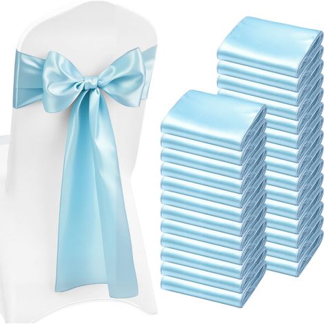 Nœud de Chaise en Satin Luxueux Bleu Clair 100 Pièces, Bandeau de Chaise de 17 x 275 cm, Facile à Nouer, Ceinture de Décoration Élégante pour Mariage, Cérémonie, Fête Prénatale et Banquet (1/5)